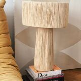 Minimalist raffia bedside table lamp