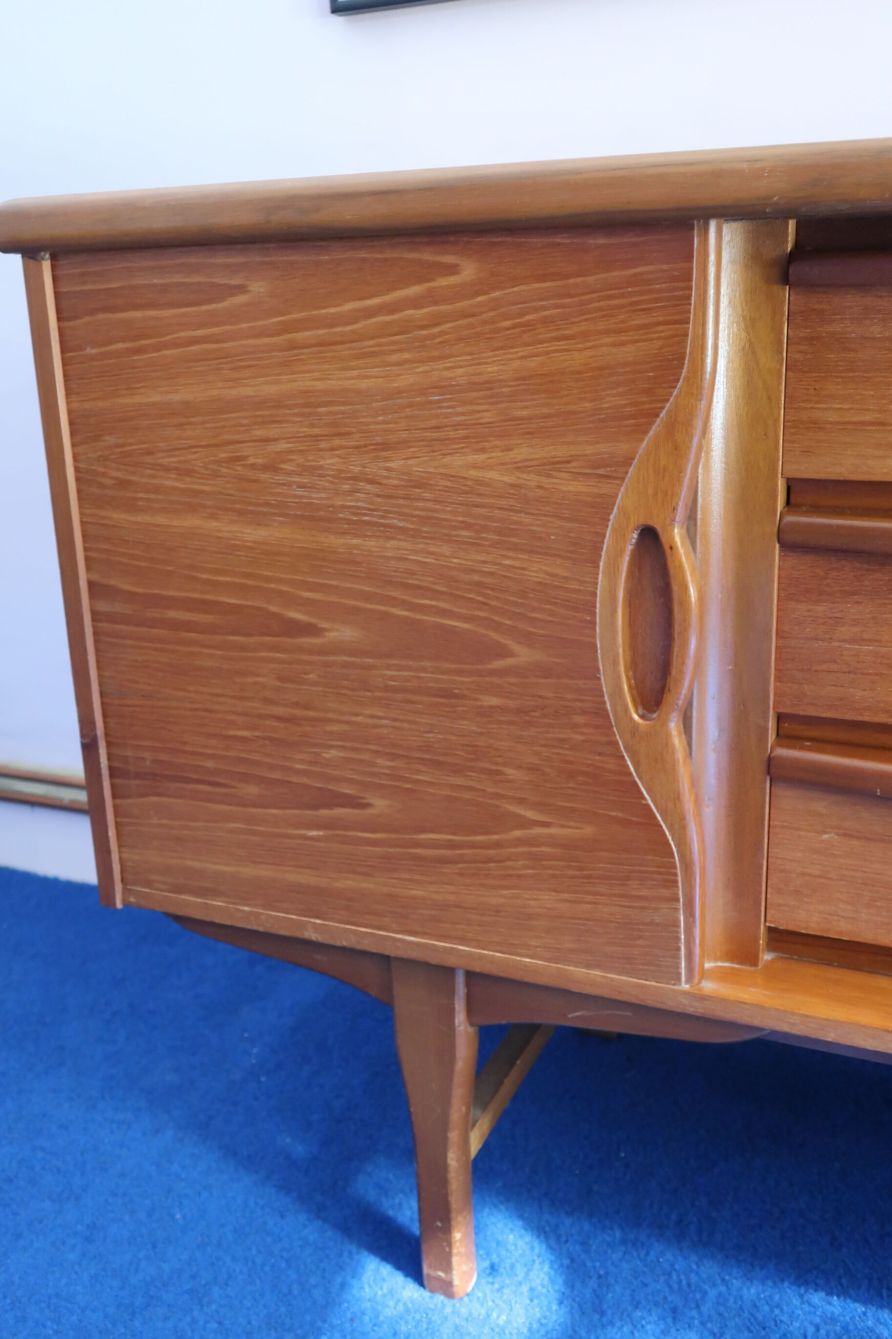 60s teak row, two sliding doors