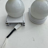 Pair of white and opaline metal wall lights