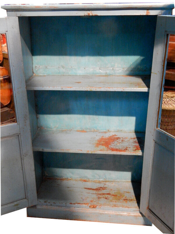 Blue patinated wardrobe in teak, furniture from India
