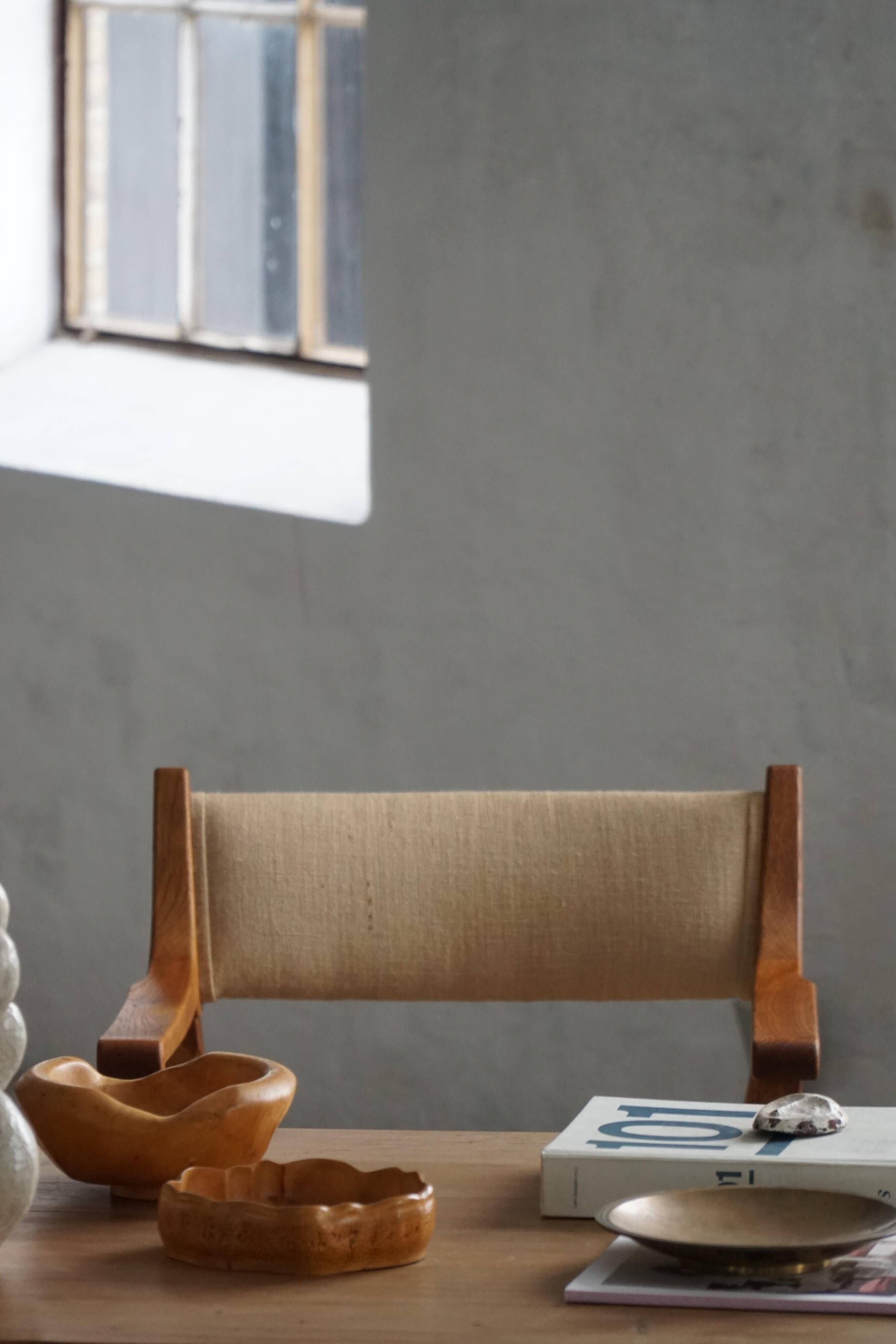 "Kurul" armchair in Oak and jute fabric, Henning Kjærnulf, Mid-century modern, 1960s