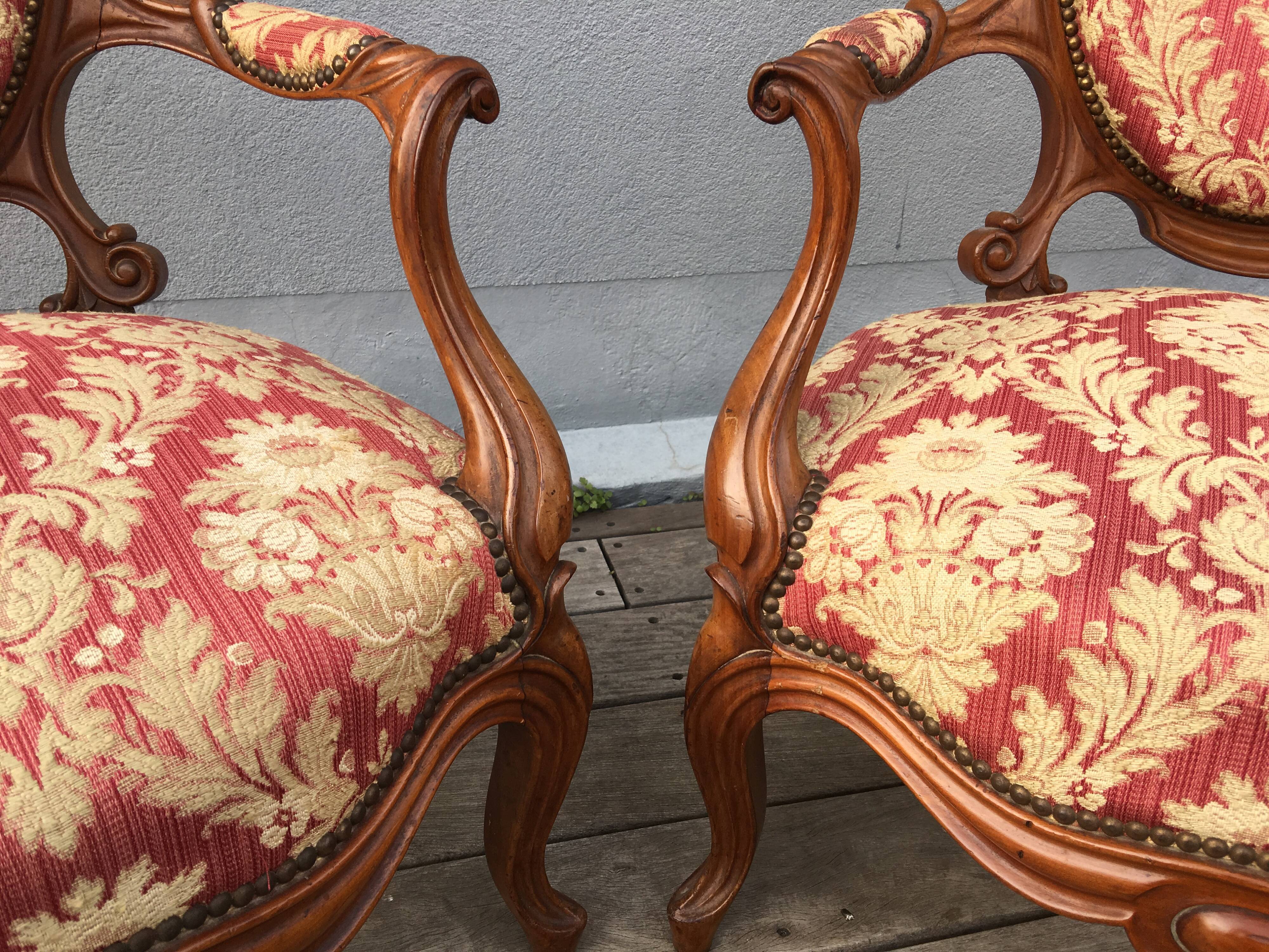 Pair of napoleon III armchairs, 19th century