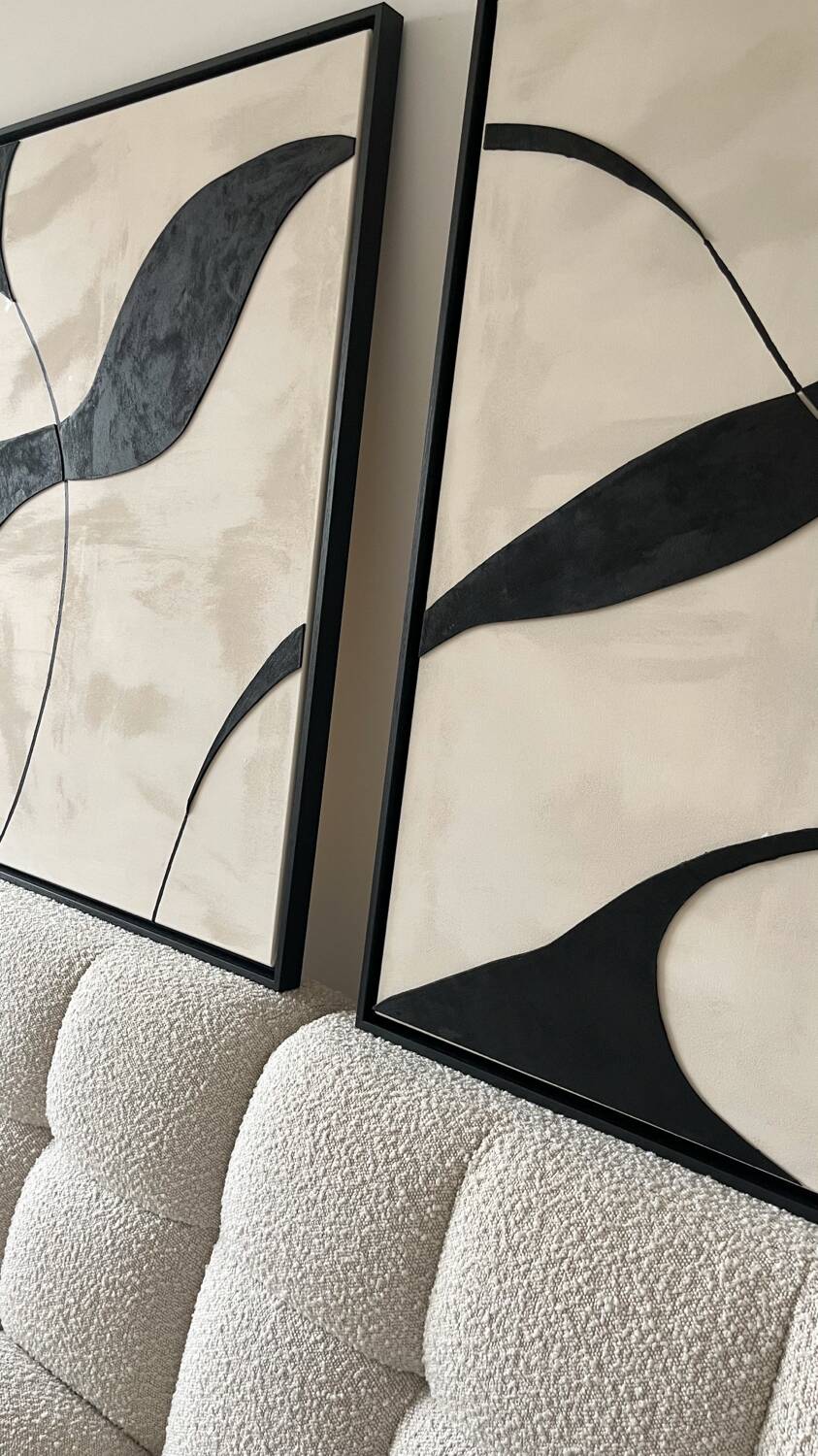 Tableaux triptyque design noir, beige lin