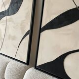 Tableaux triptyque design noir, beige lin
