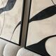 Triptych table design in black and linen beige.