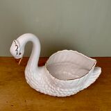 Vintage swan pot cover in white and gold ceramic