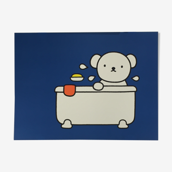 Affiche illustration l'ourson dans son bain de Dick Bruna 1986