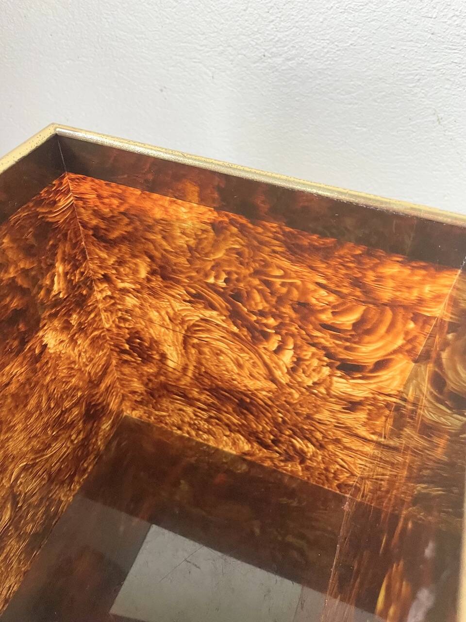 Tortoiseshell, resin and brass trash can from the 50s