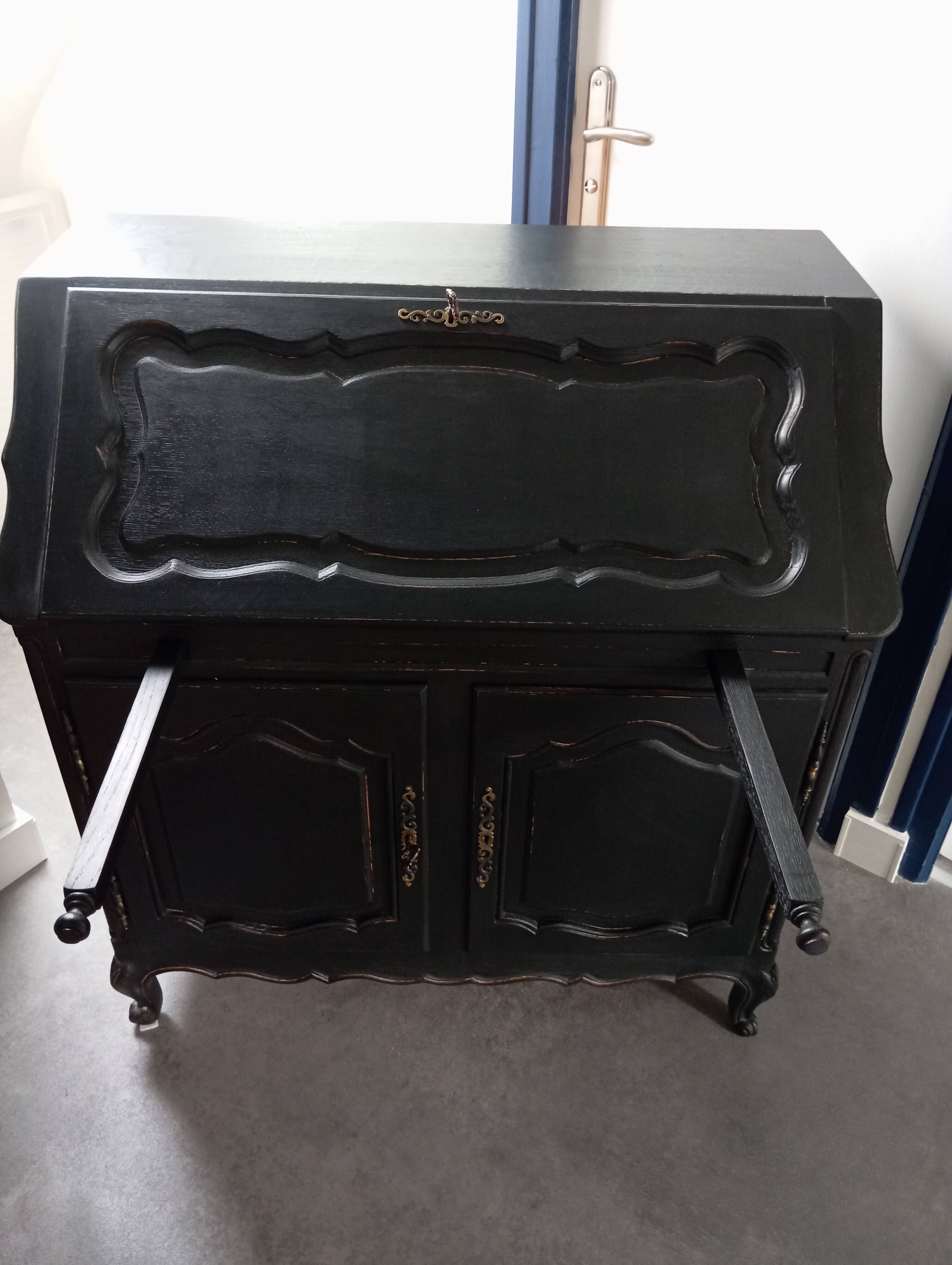 Black redesigned donkey-back style secretary desk