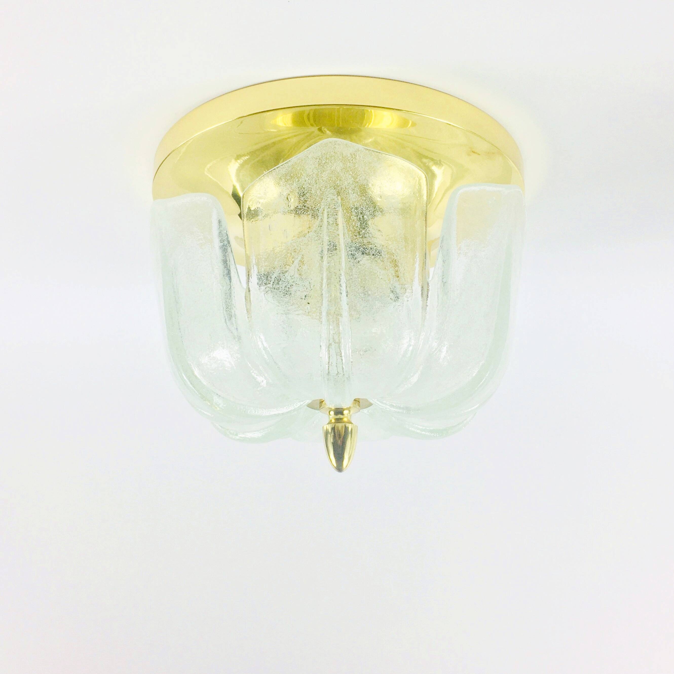 Flower shaped brass & glass flush mount from limburg, germany, 1960s