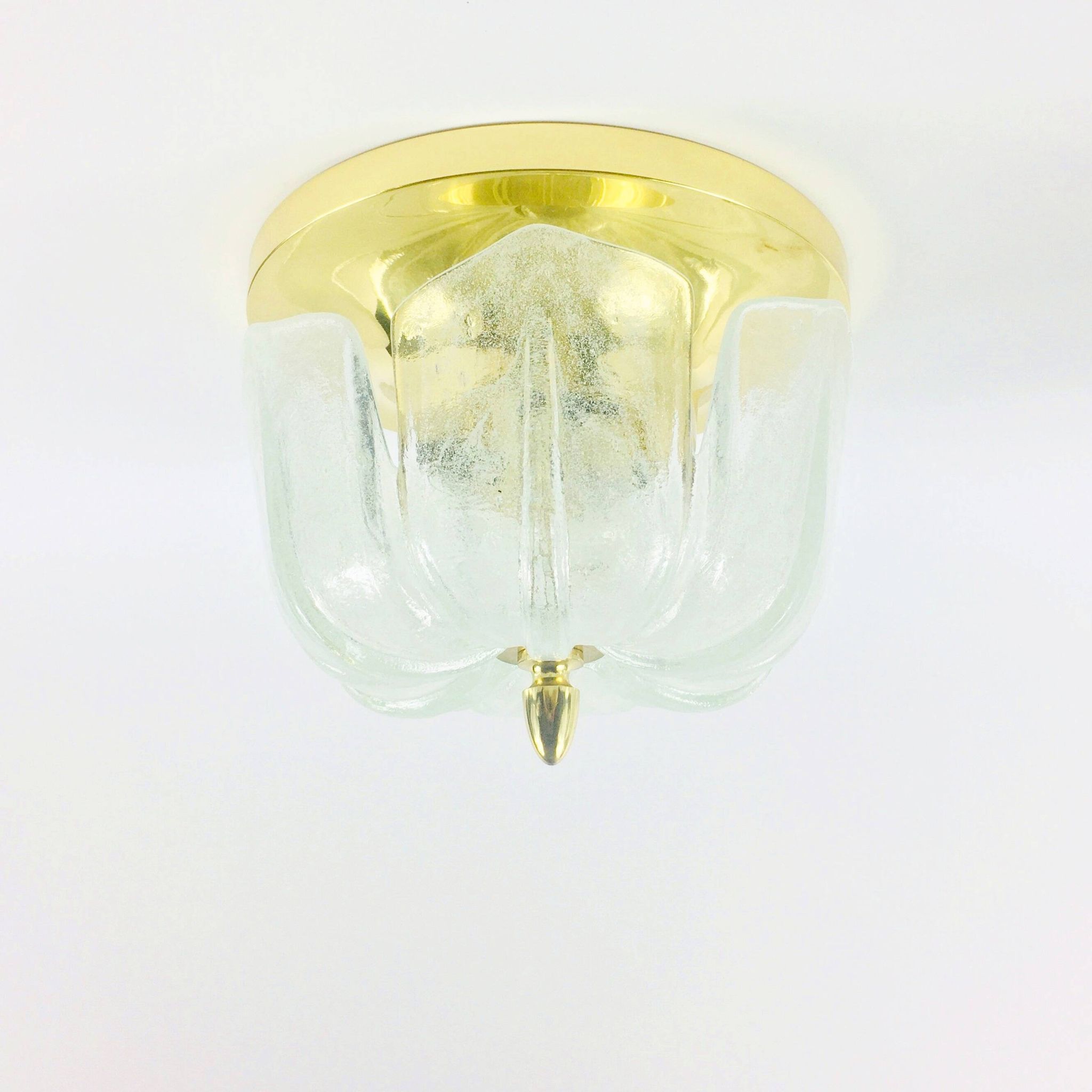 Flower shaped brass & glass flush mount from limburg, germany, 1960s