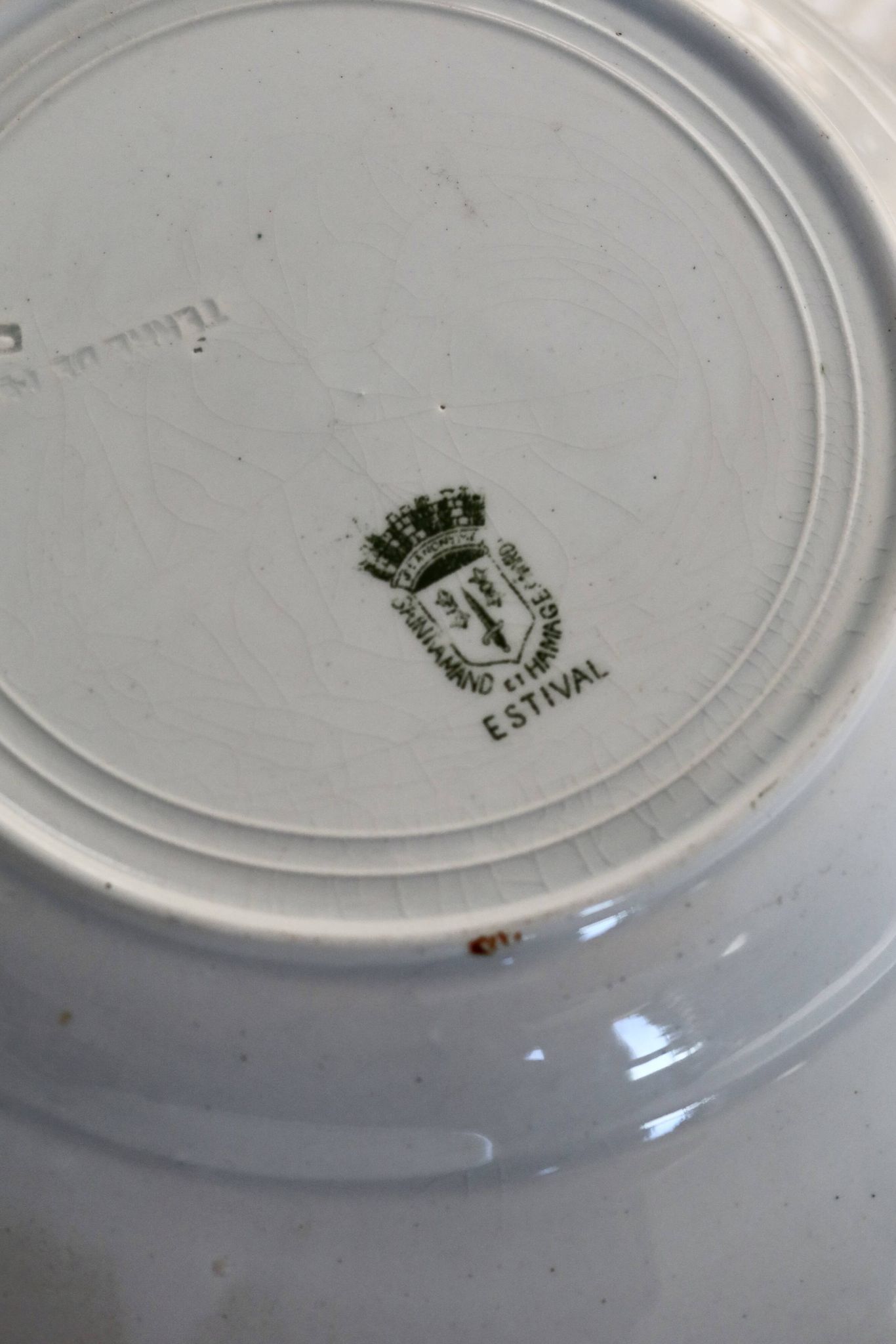 4 mismatched old green ironstone deep plates