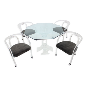 Ensemble des années 1970 de quatre chaises de salle à manger Lucite et d’une table à manger, style Charles Hollis Jones