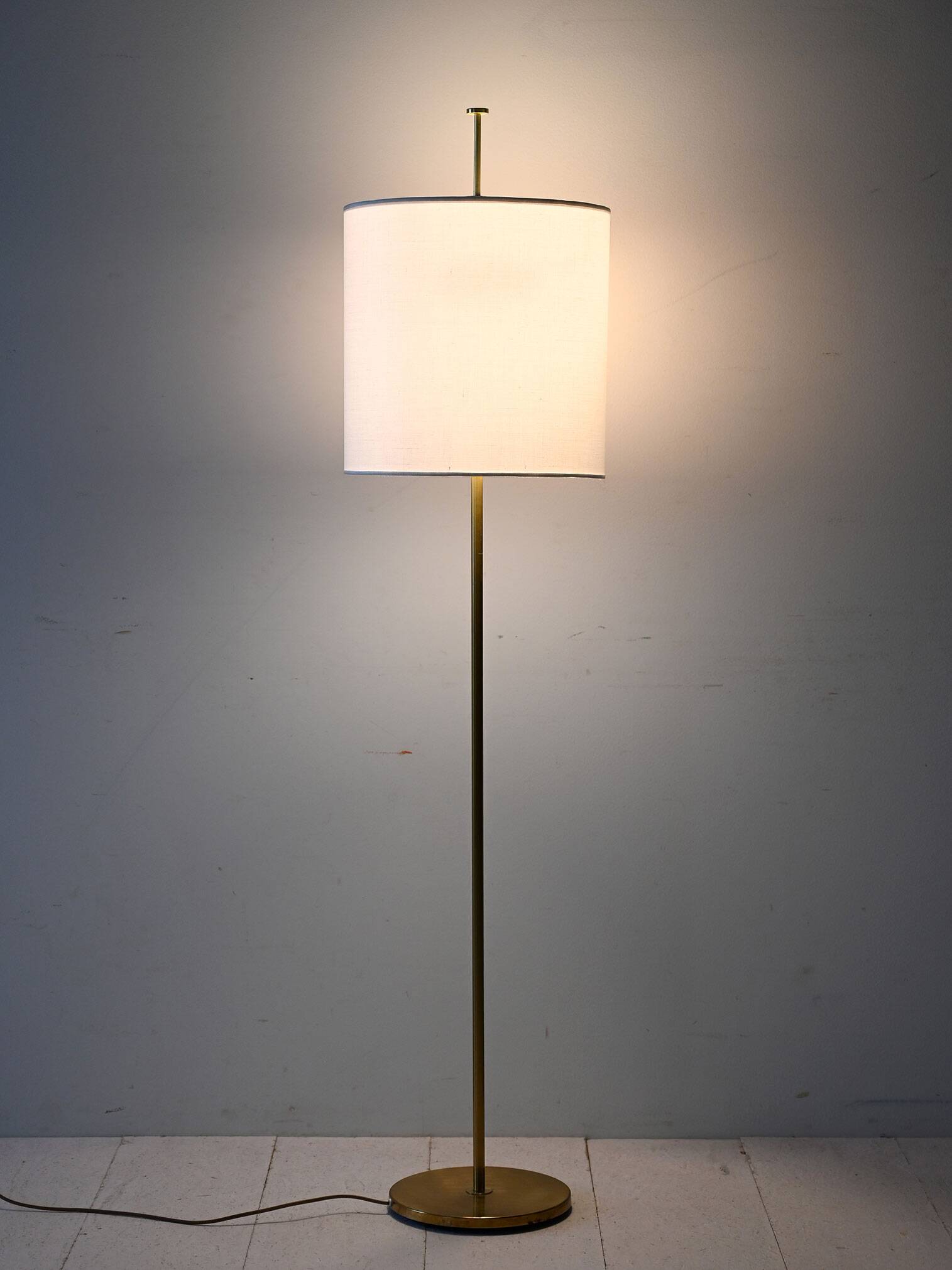 Vintage Scandinavian Brass and Fabric Floor Lamp
