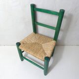 Vintage old wooden straw chair for children