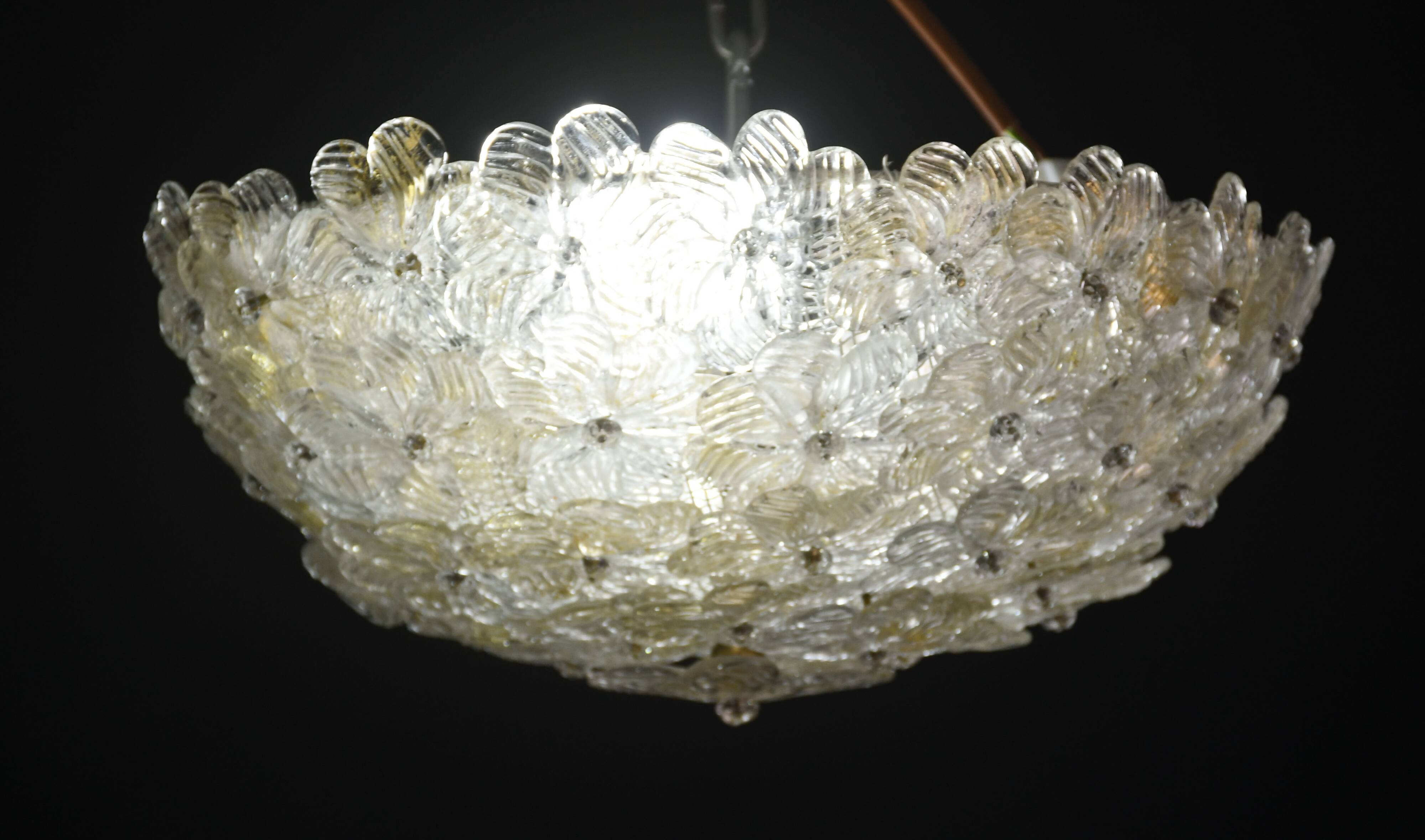 Murano Gold Ceiling Light Flower by Seguso for Venini, Italy, 1960s