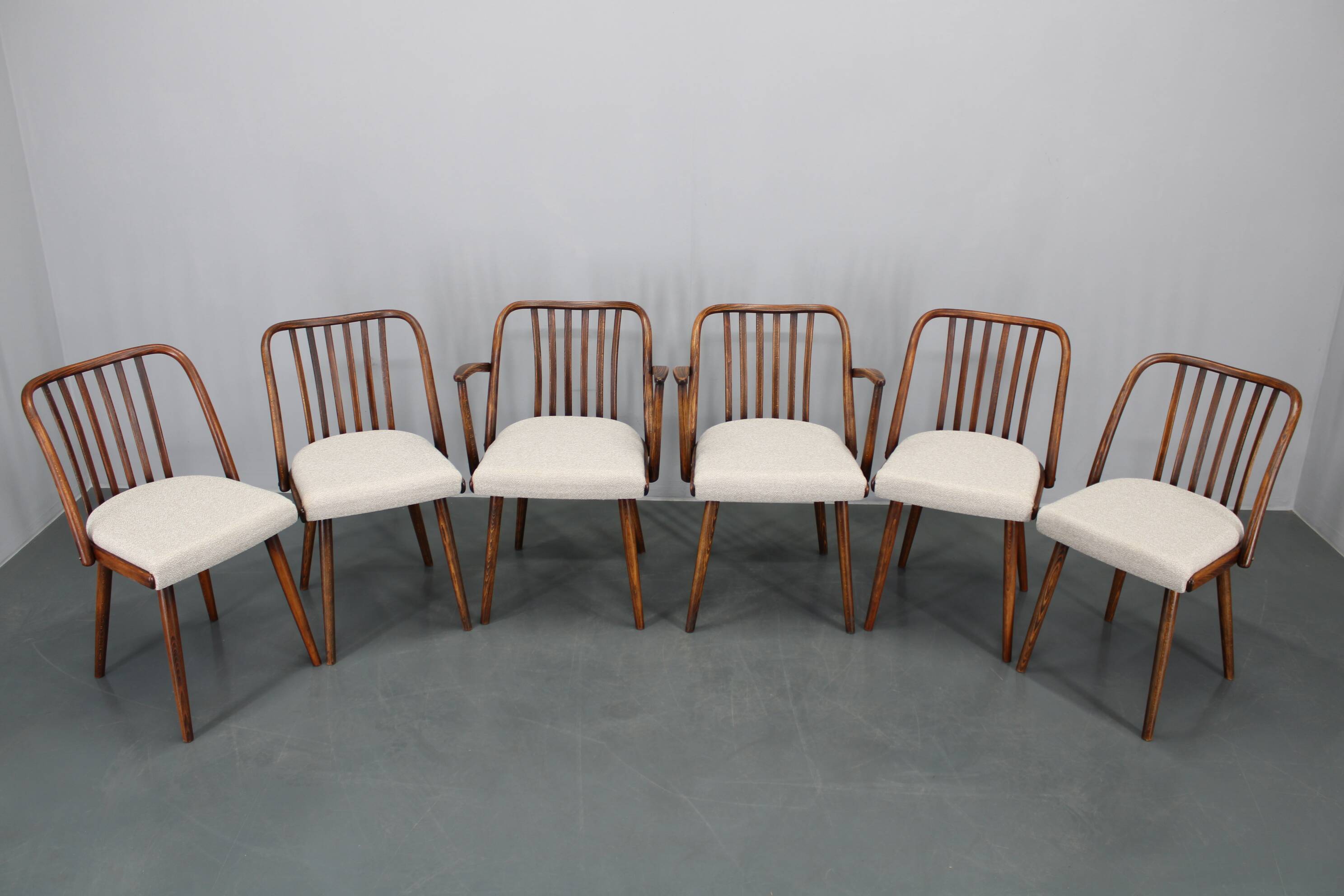 1960s Antonin Suman Set of Six Beech Dining Chairs, Restored