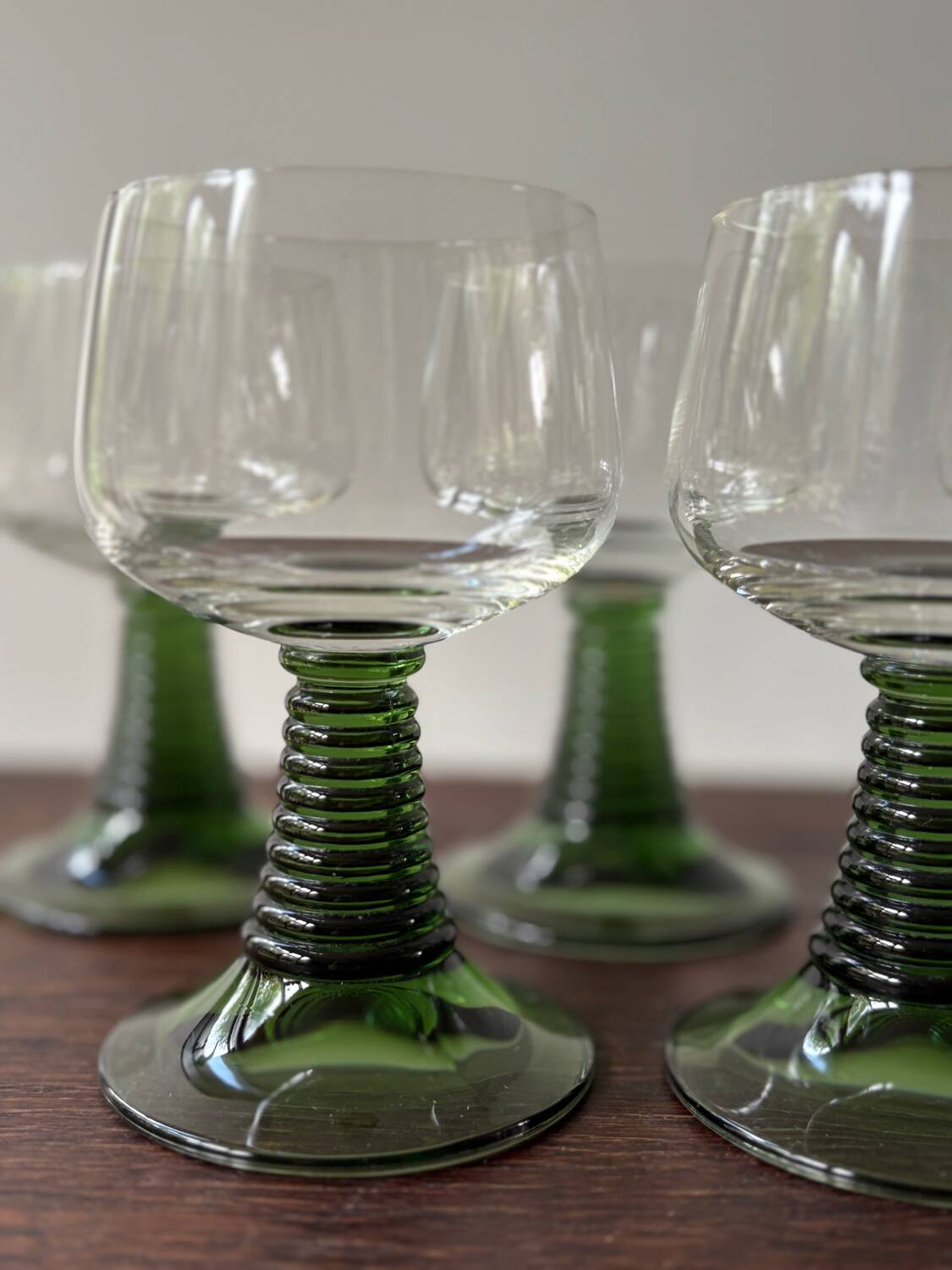 Vintage maximalist twisted green stemmed wine glass roemer