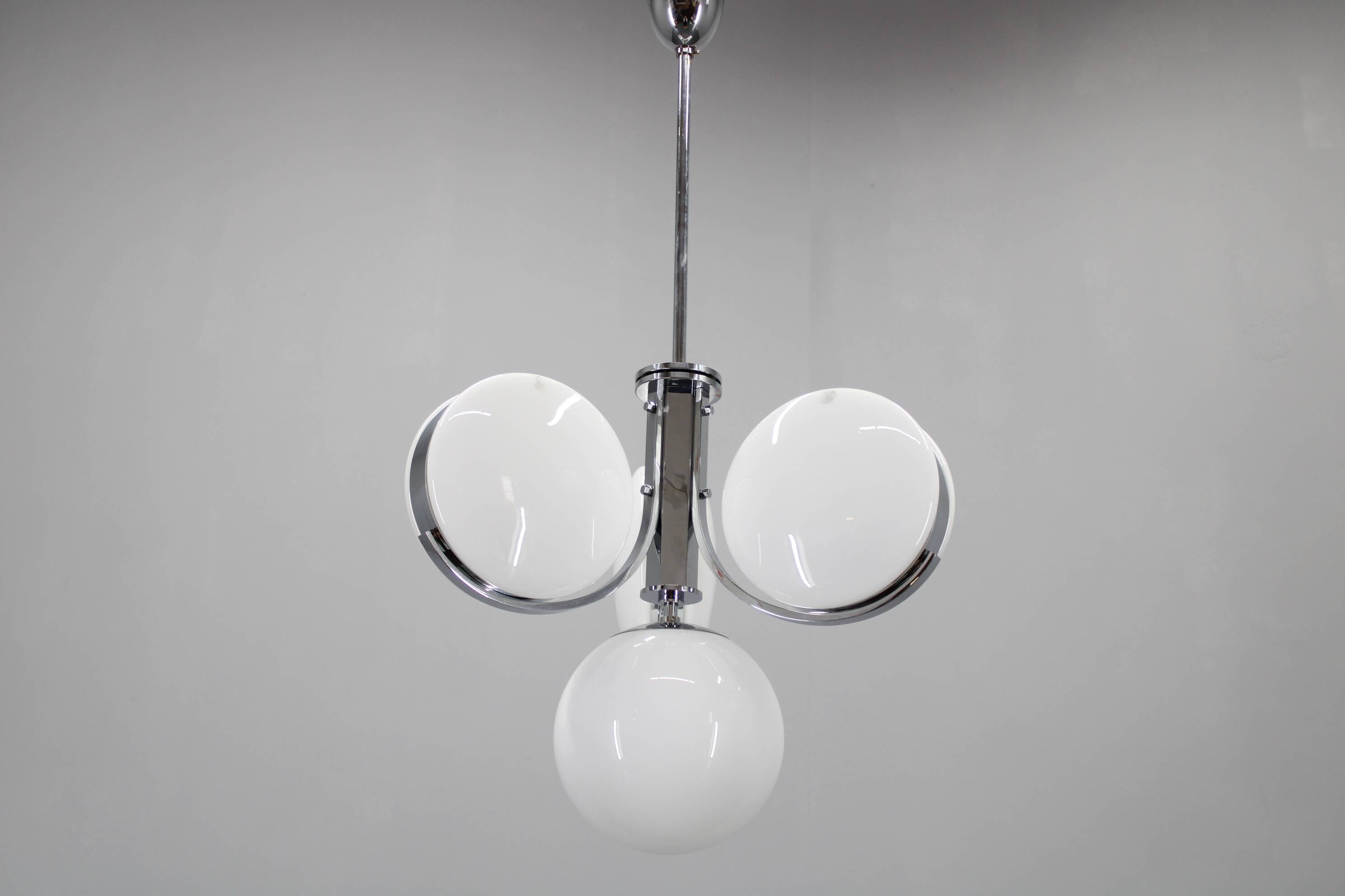 1930s Rare Art Deco Glass Chandelier, Czechoslovakia