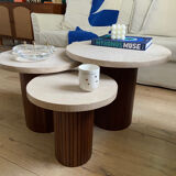 3 stone and walnut nesting coffee tables