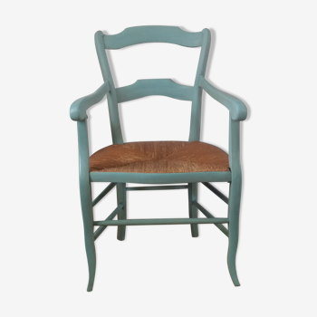 Fauteuil paille patiné celadon