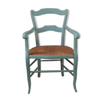 Fauteuil paille patiné celadon