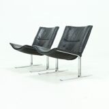Set of 2 danish Kebe Møbler lounge armchairs model eagle with black leather
