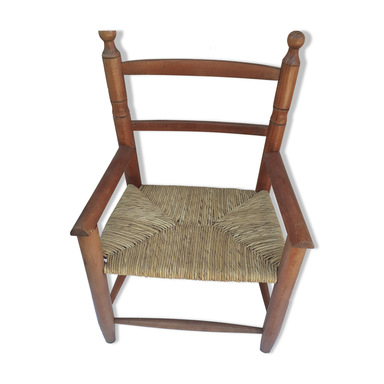 Fauteuil enfant en bois foncé et paille