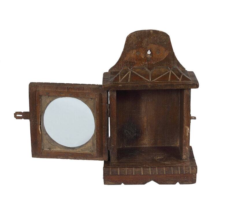 Small old wall display case clock box patina original india