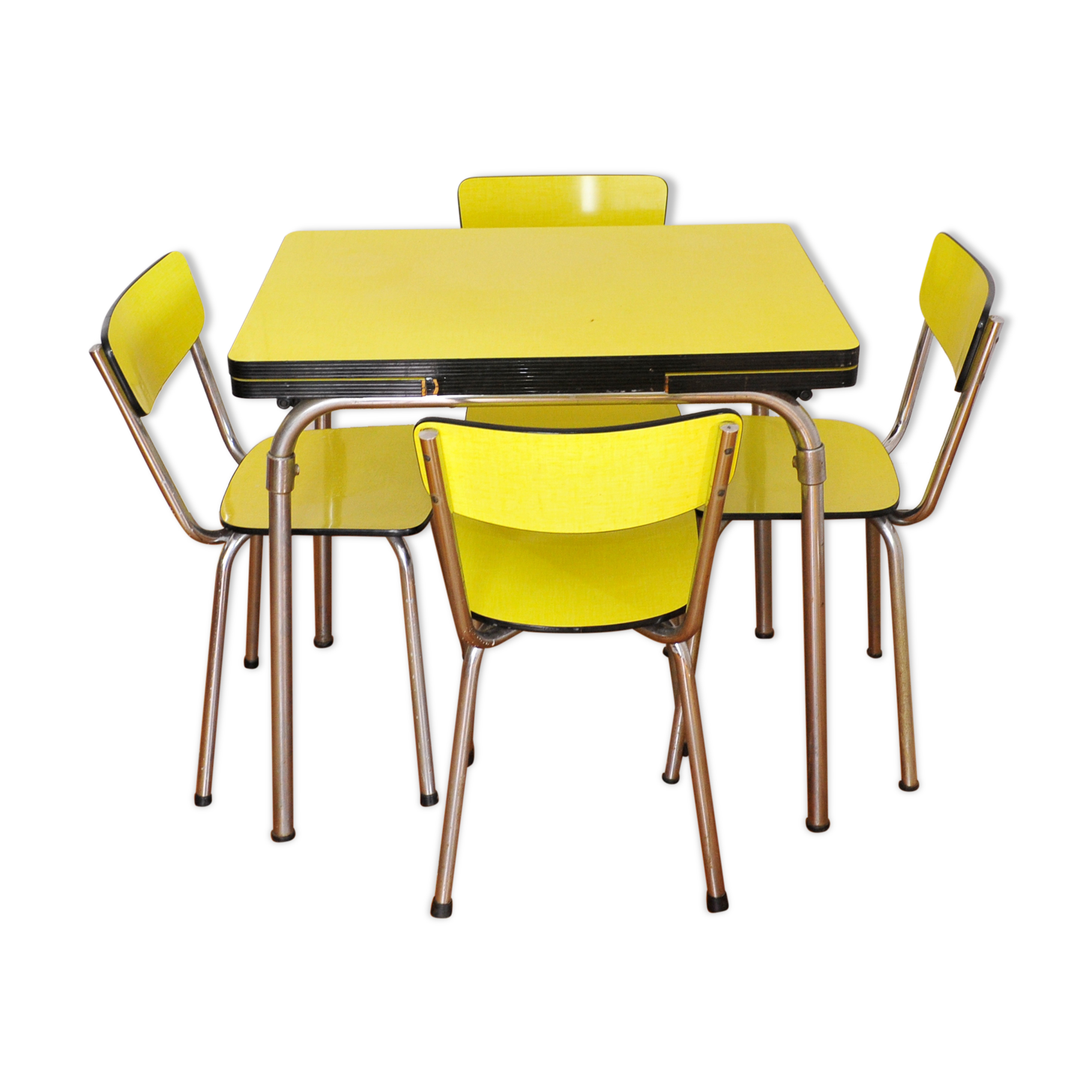 Formica table with 4 chairs and a stool dating from the 60s and 70s