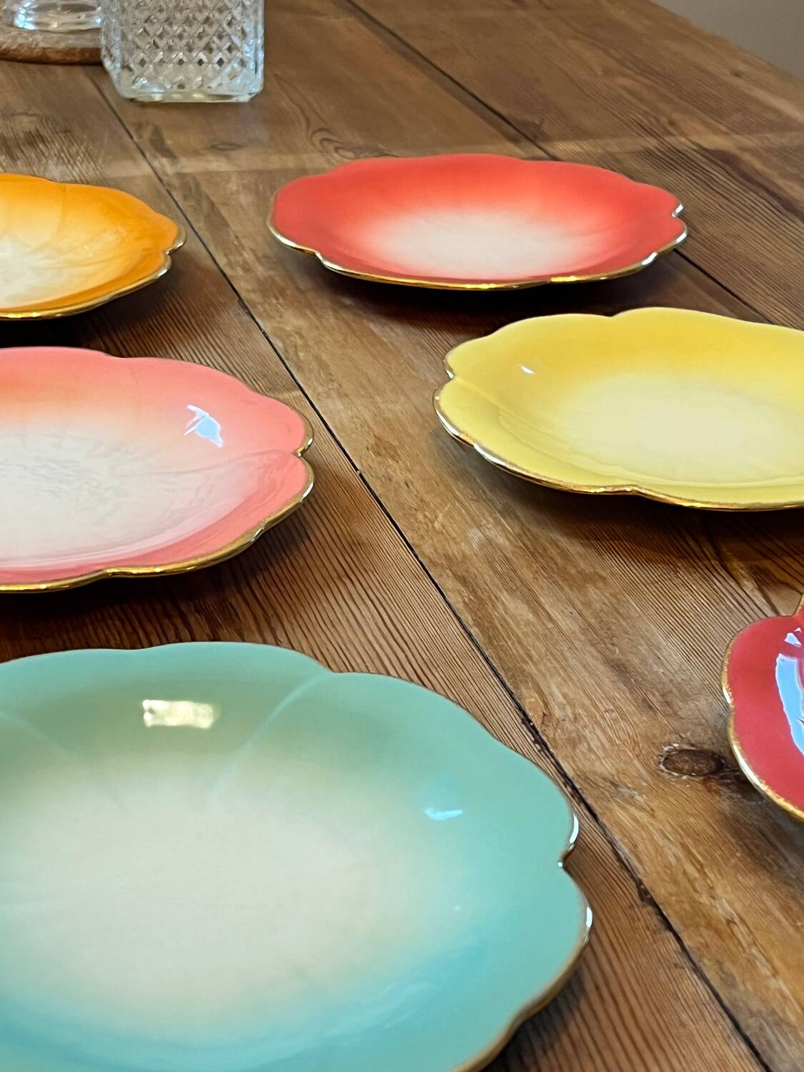 Set of 6 vintage floral plates by Geneviève Lethu