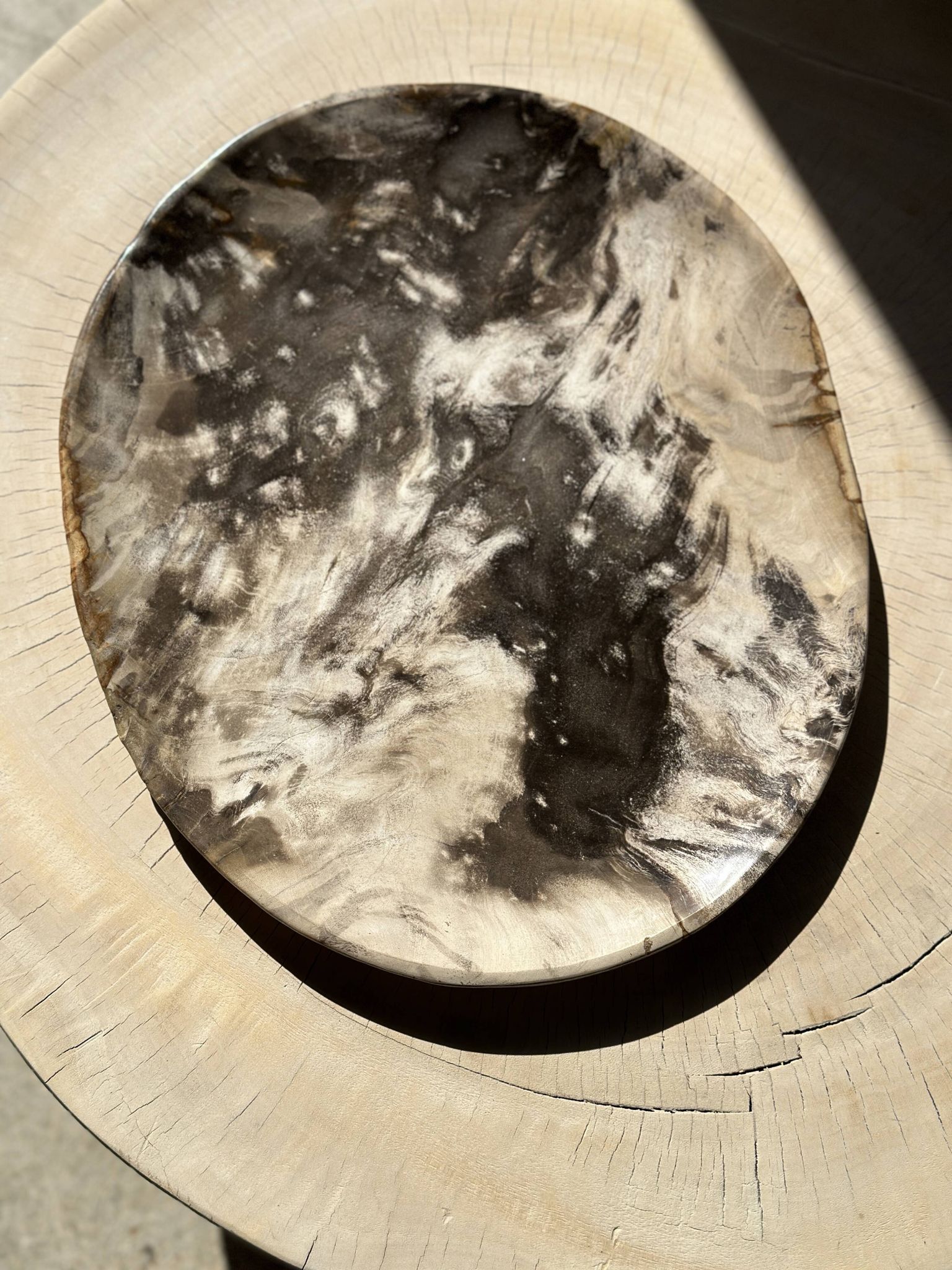 Très grand vide poche ou plat en bois pétrifié