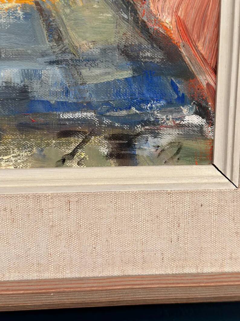 Original Swedish Oil on Canvas - "Abstract Harbour Motif" vintage