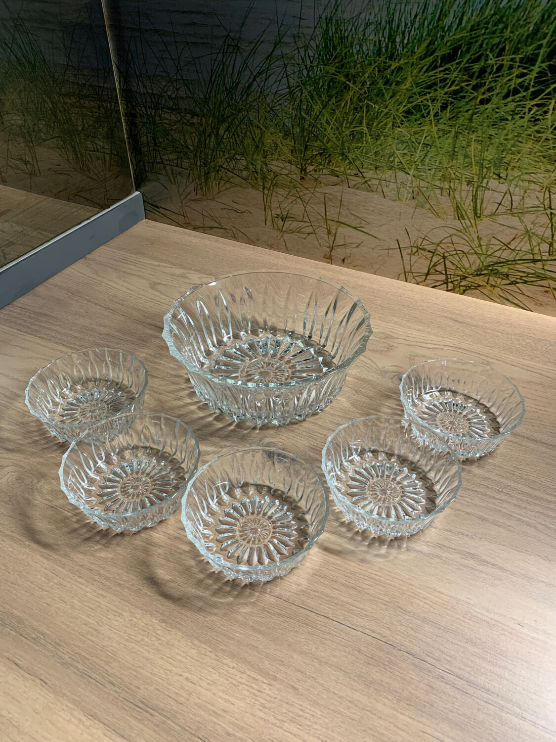Fruit salad service - salad bowl and 5 glass ramekins