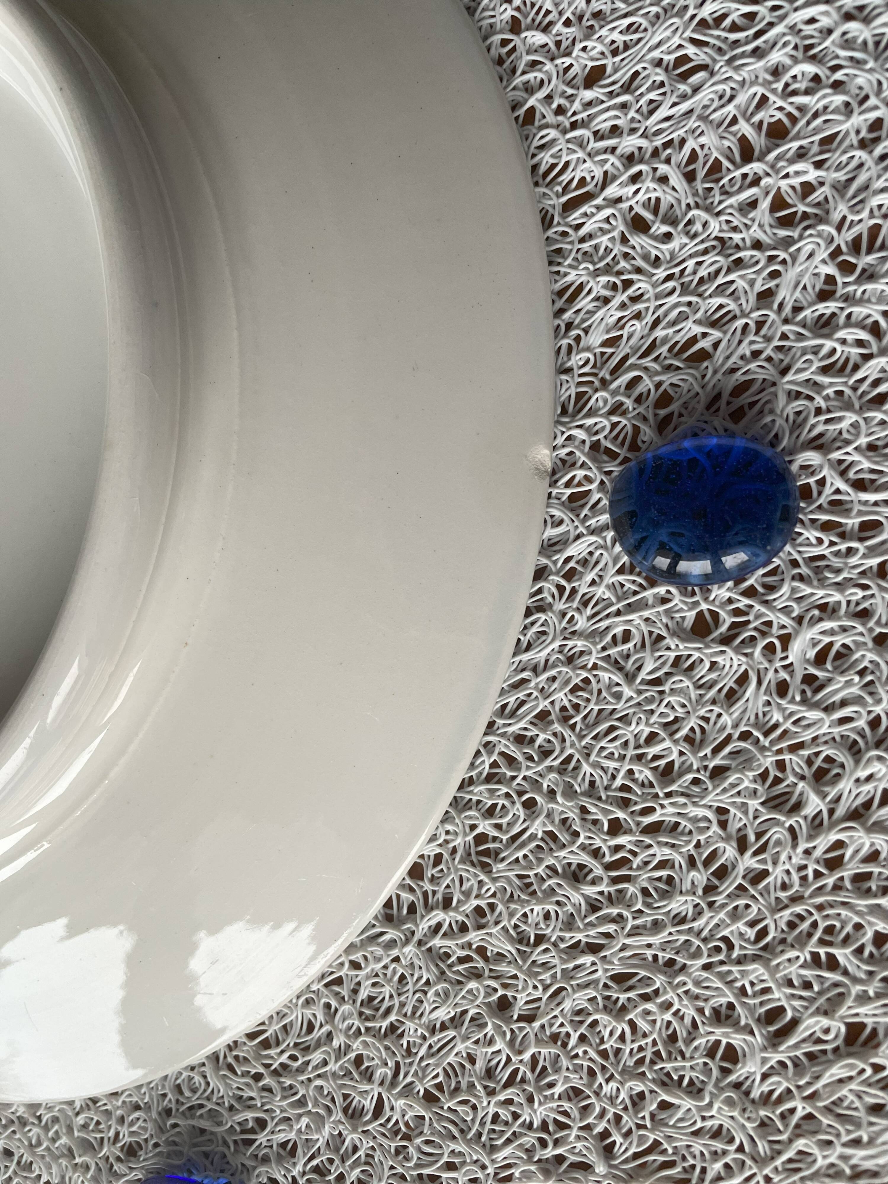Old cake/mignardise dish on pedestal in Sarreguemines earthenware