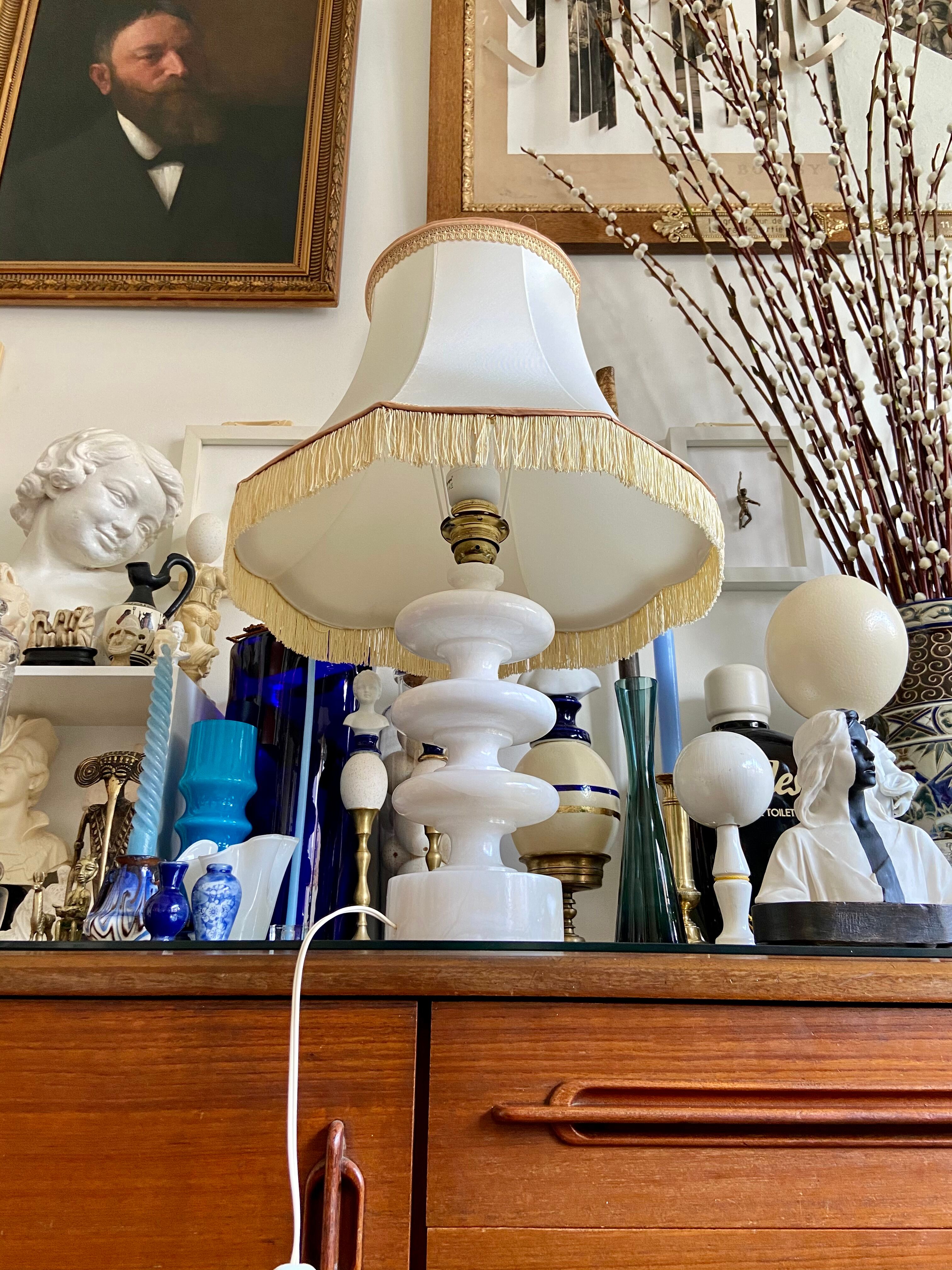 Alabaster table lamp and beige cotton