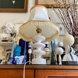 Alabaster table lamp and beige cotton