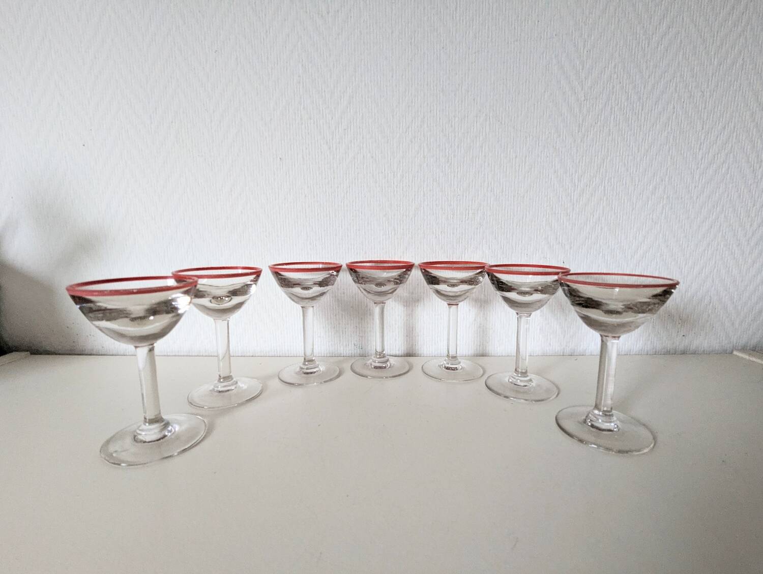 Bistro glass, thick bottom with red rim, 1950s