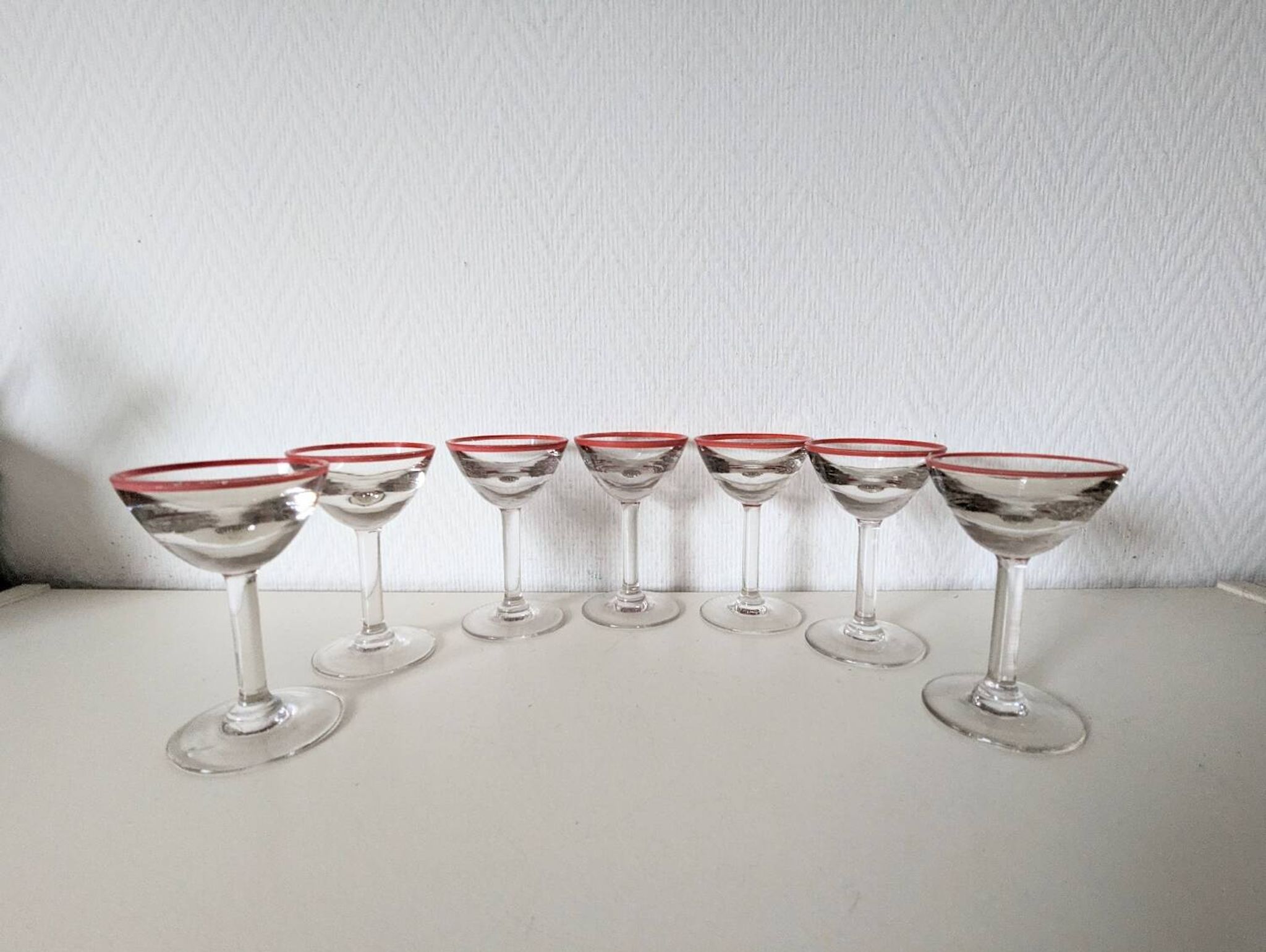 Bistro glass, thick bottom with red rim, 1950s