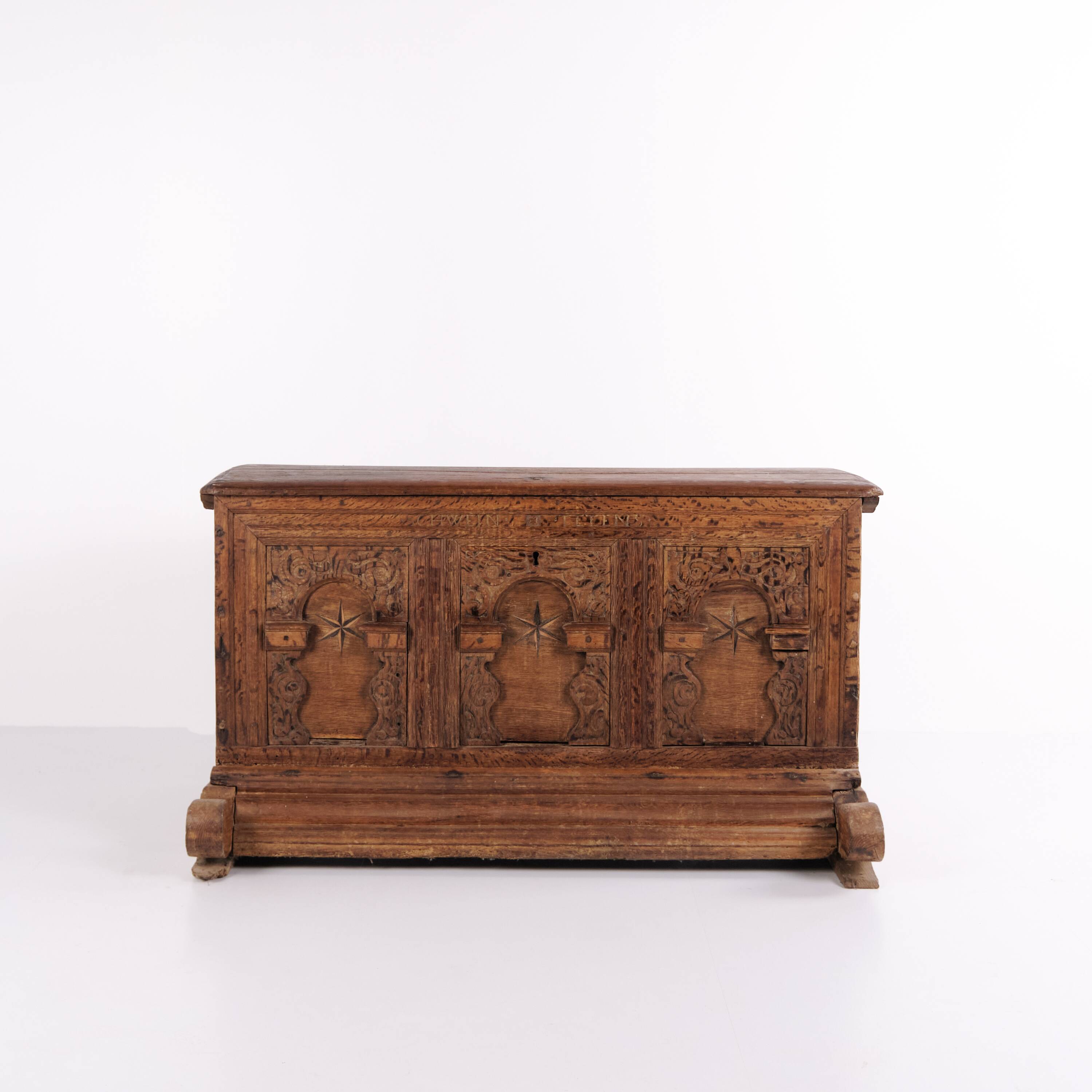 Chest – Oak – Carved details & inlay – c. 1860s