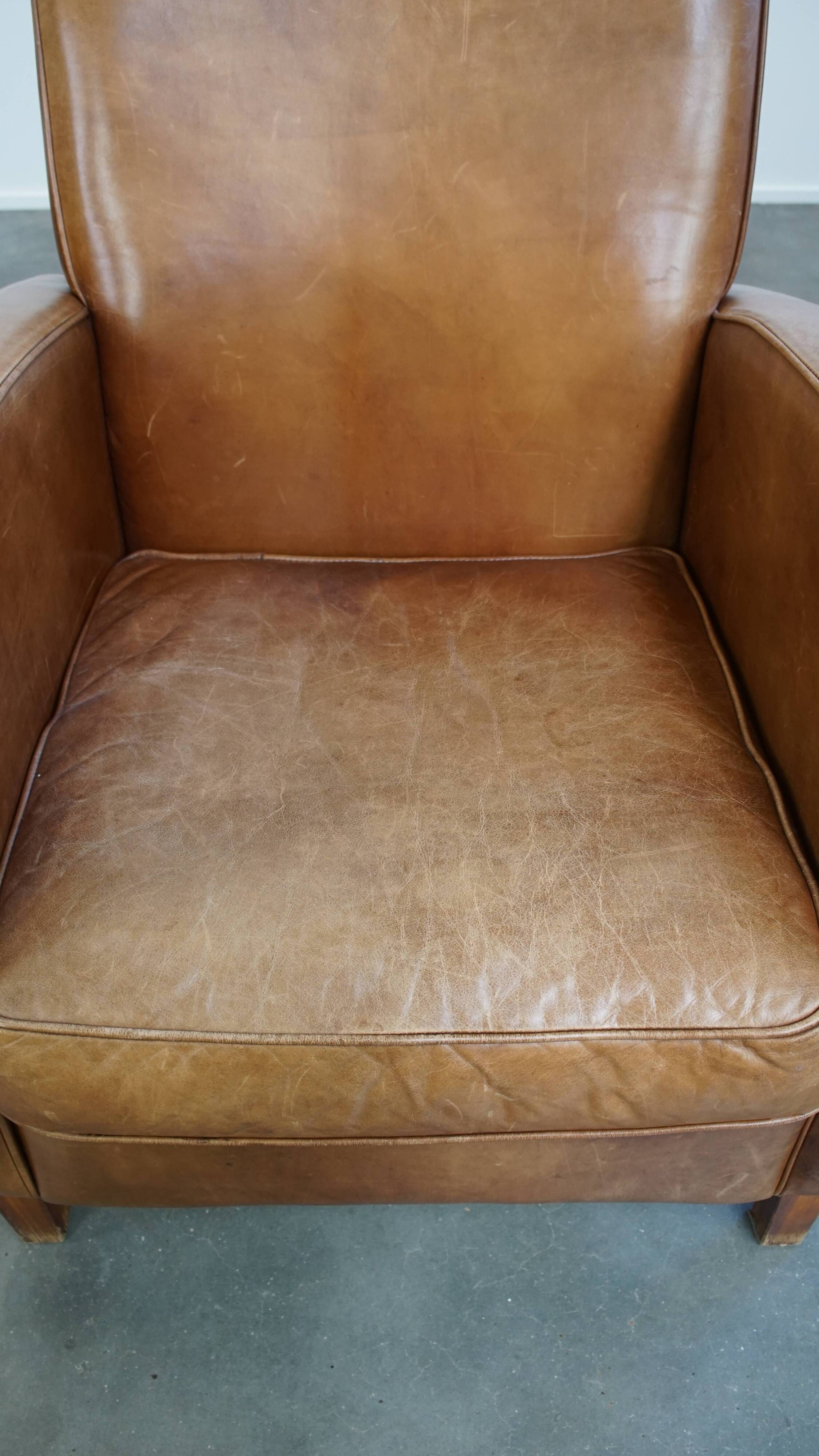 Cowhide  Leather Designer Armchair in Light Cognac Color