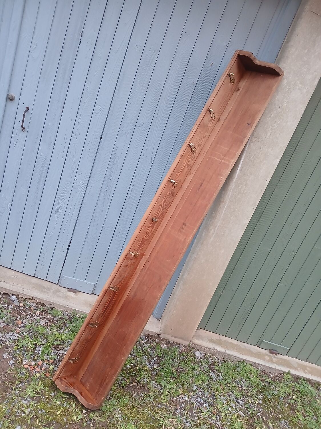 Very large antique wooden shelf/pot rack