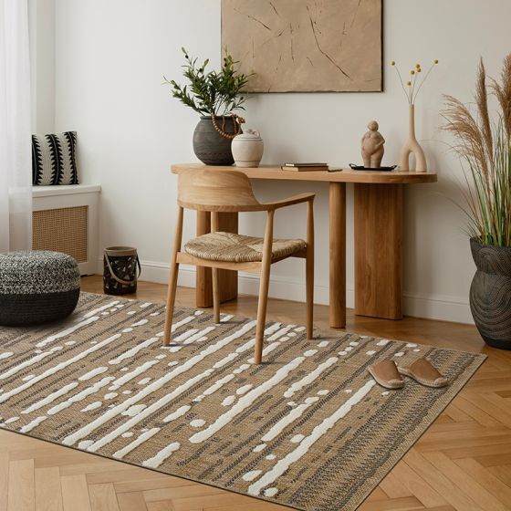 Relief jute rug in white and black 120x160 cm