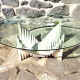 Table basse en verre et travertin
