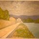 Tableau ancien, double face, paysage bord de Saône, début XX siècle