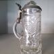 Antique engraved crystal and pewter beer mug
