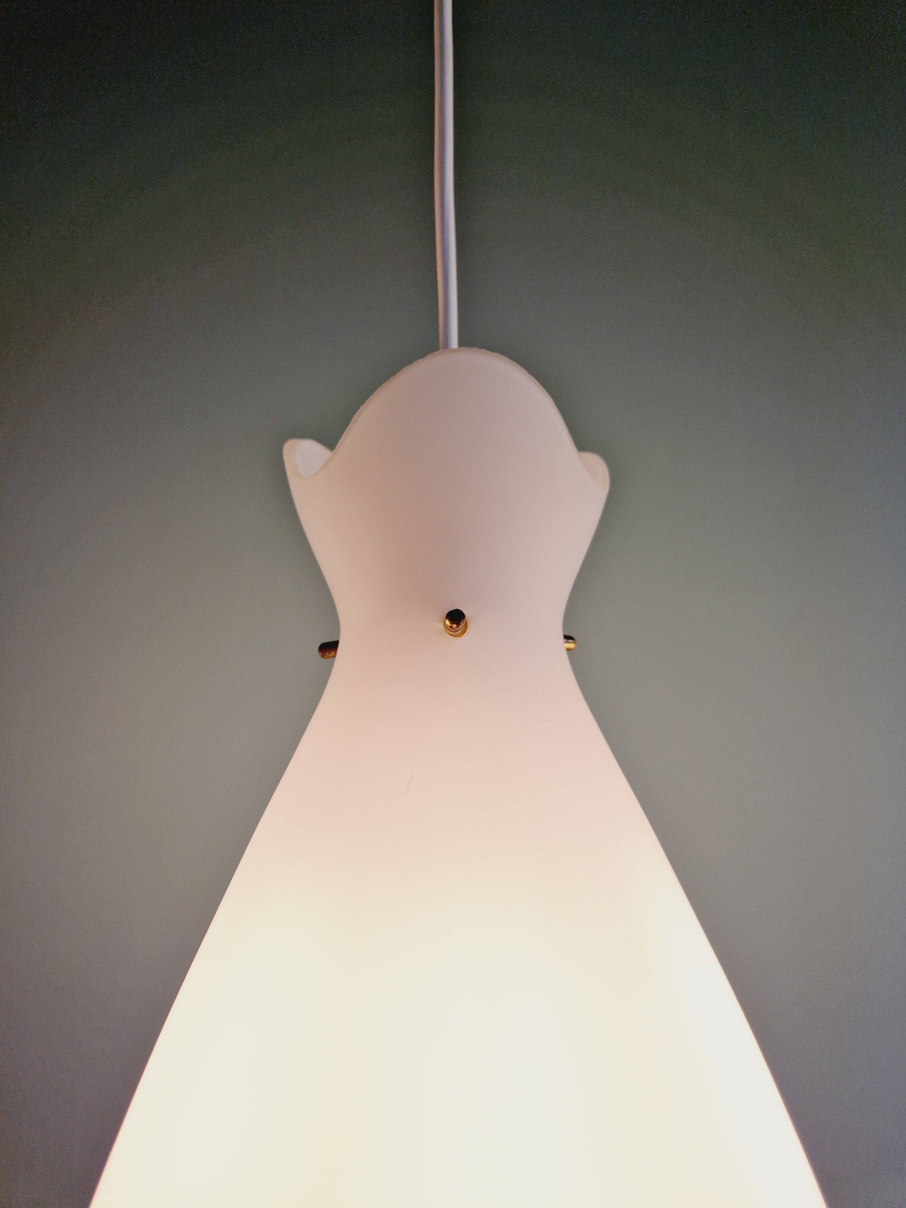 Scandinavian suspension in frosted white glass, 1960s