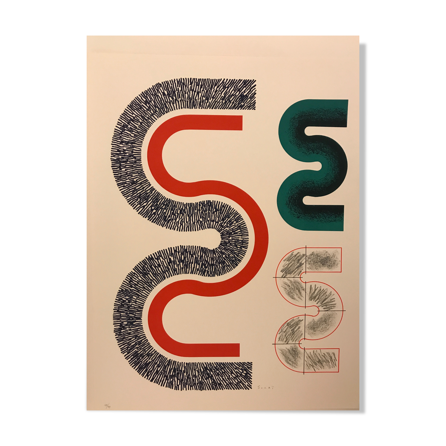 Original lithograph with signed embossing Kumi Sugai, S (3), 1990