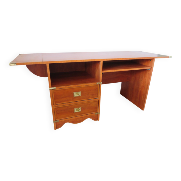 Elégant bureau Gautier fonctionnel-Large plateau à rabats-2 tiroirs-Tablette coulissante-années 90