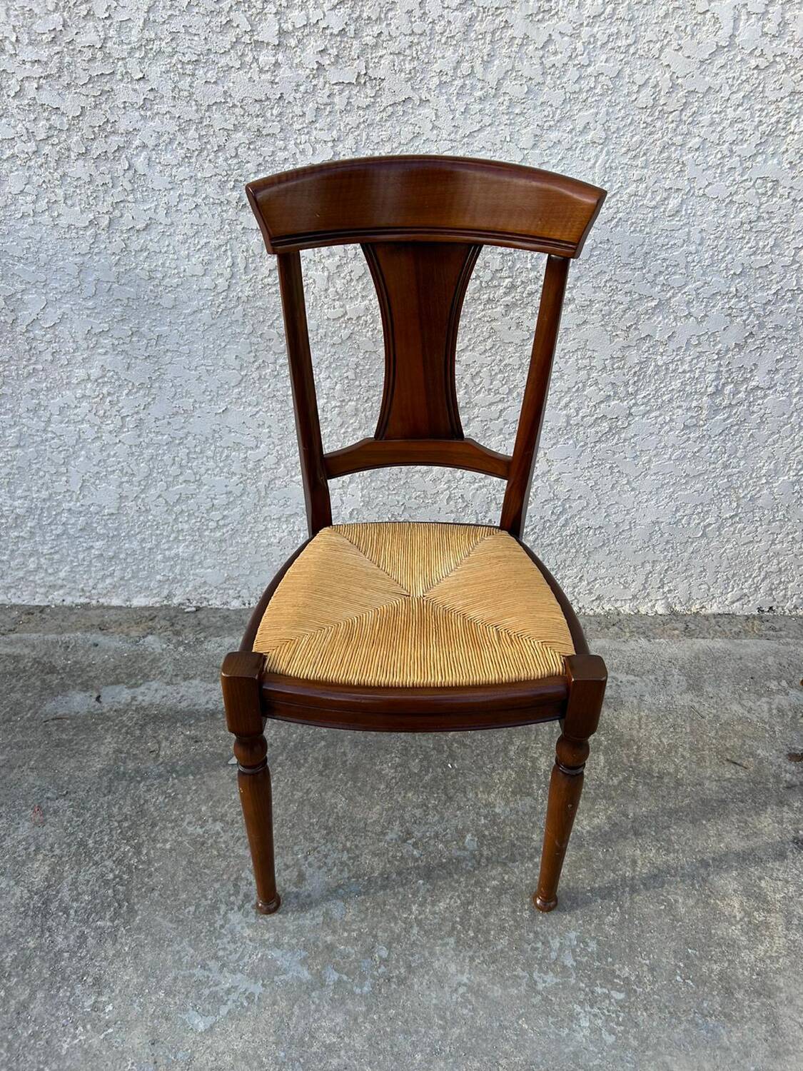 Set of 6 cherry wood chairs with straw seats